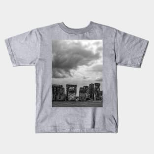 Cloudy Turmoil Above Stone Henge - BW Kids T-Shirt